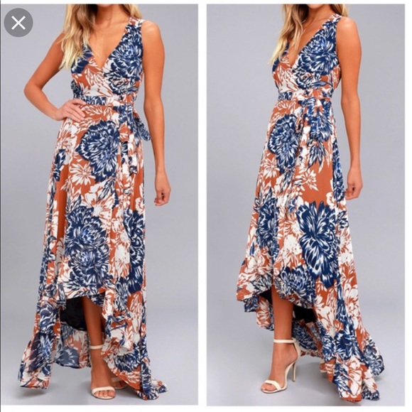 Lulus Dresses & Skirts - Lulu’s Desert Trip Rust Orange Floral Wrap Maxi